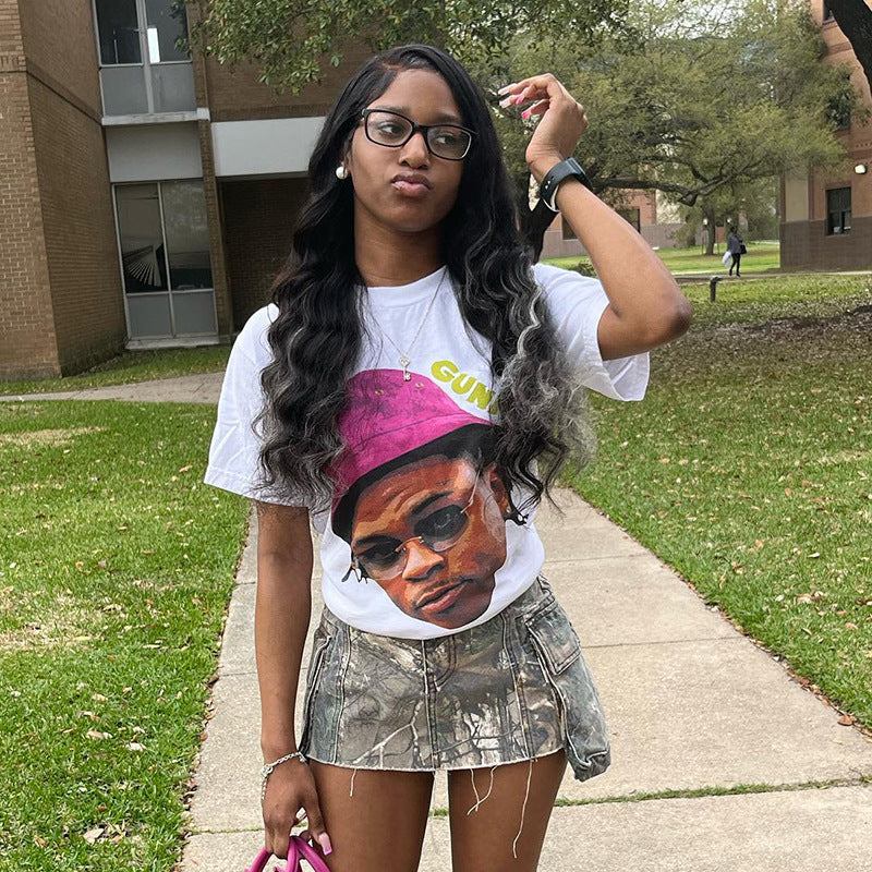 Dam T-shirt Avslappnad Snitt Grafiskt Tryck Bomull-1