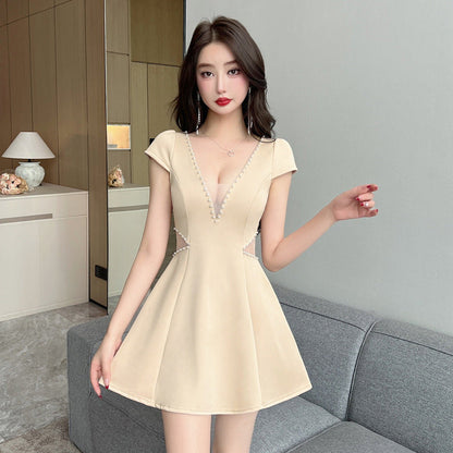 Damklänning A-linjeformad V-hals Kort Ärmar Polyester-3