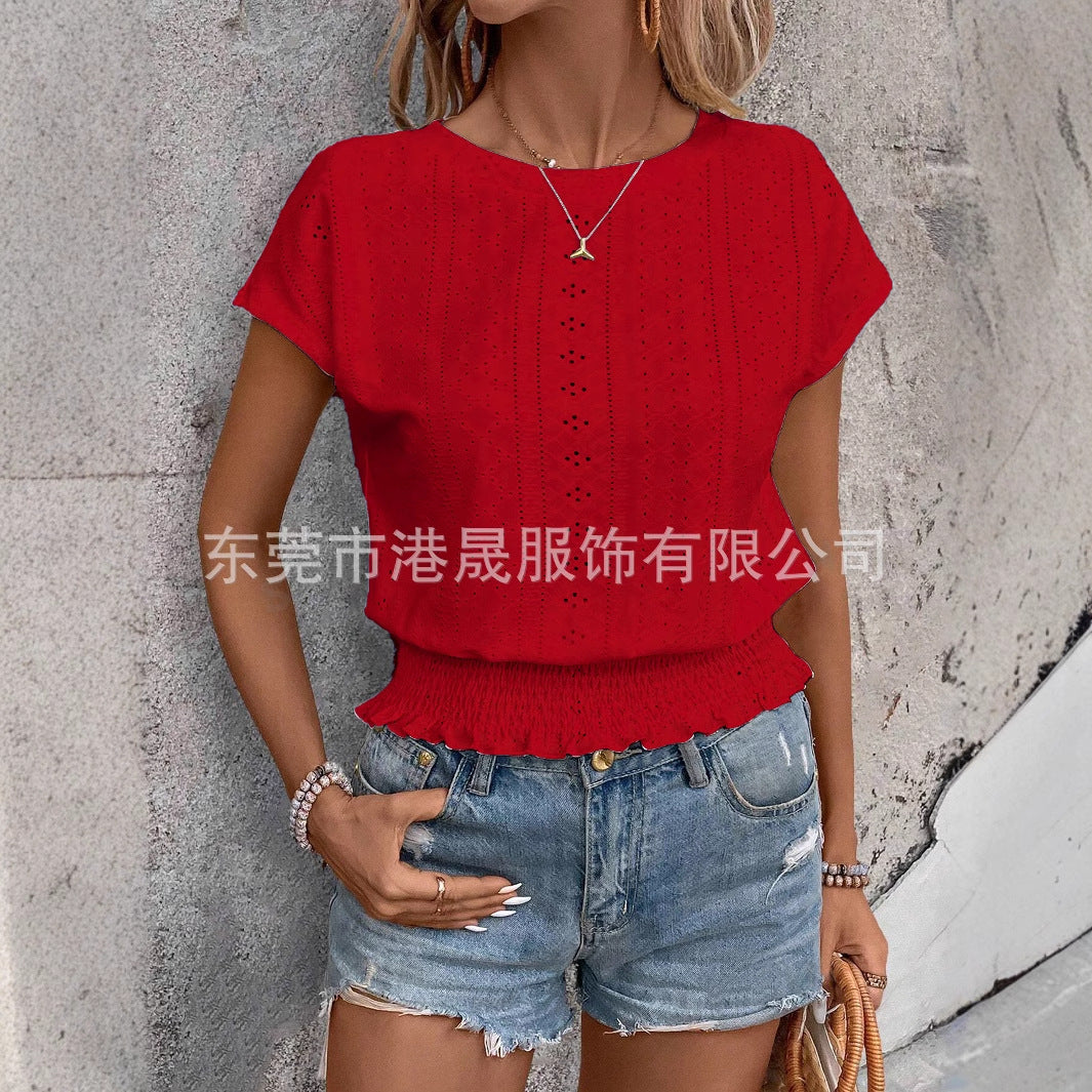 Dam T-shirt Kortärmad Jacquardmönster Polyester-3