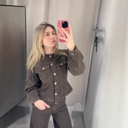 Kvinnors Beskuren Denimjacka Modern Design Denim 3