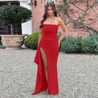 Maxi Klänning Dam Axelfri Design Elegant Slits Stretchigt Tyg 7