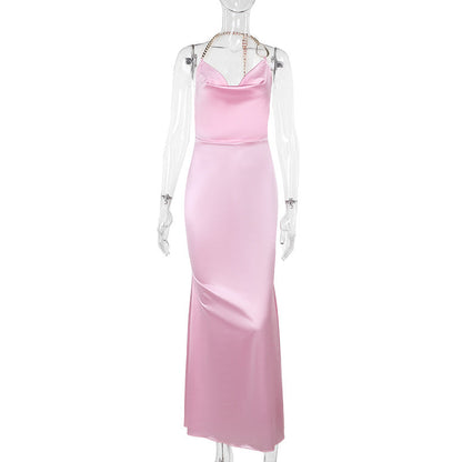 Kvinnors Lång Aftonklänning Satin Elegant Smickrande Silhuett-1