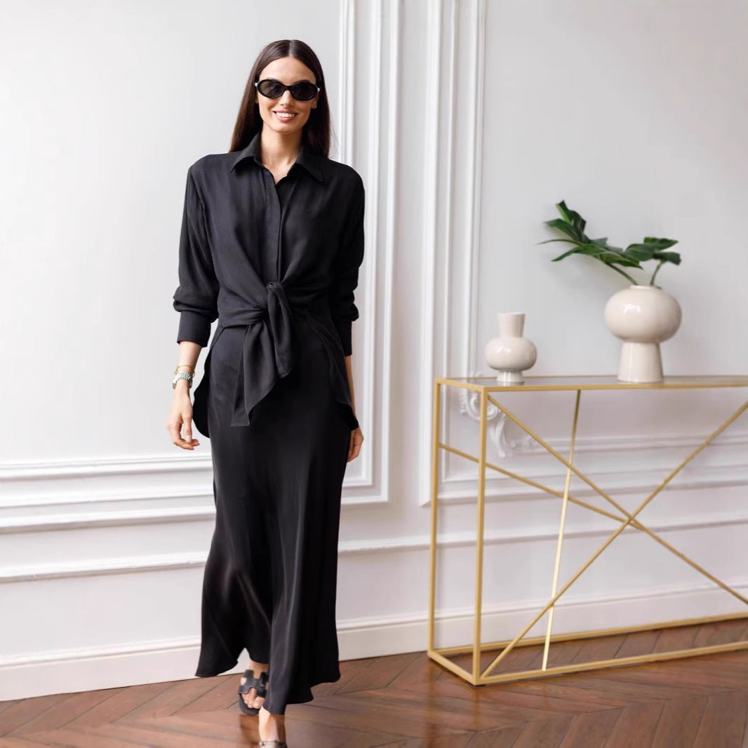 Variant image for Kvinnors Långärmad Skjorta Hög Delning Bomull-5