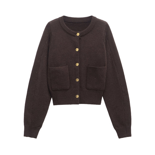 Dam Lång Kofta Cardigan Mjuk Polyester med Rundhals och Knappdetaljer-1