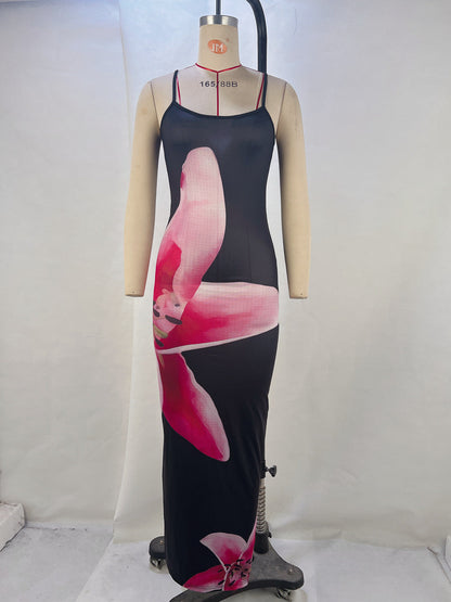 Variant image for Kvinnors Midi Klänning Blommig Spaghetti Band Polyester-7