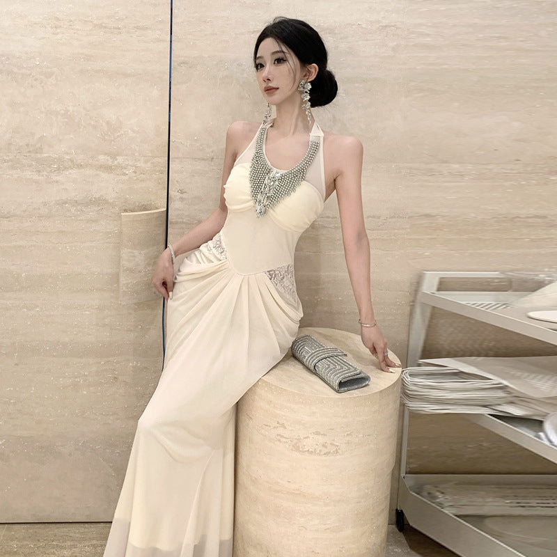 Kvinnors Fishtail Klänning Halterneck Polyester Elastan-5