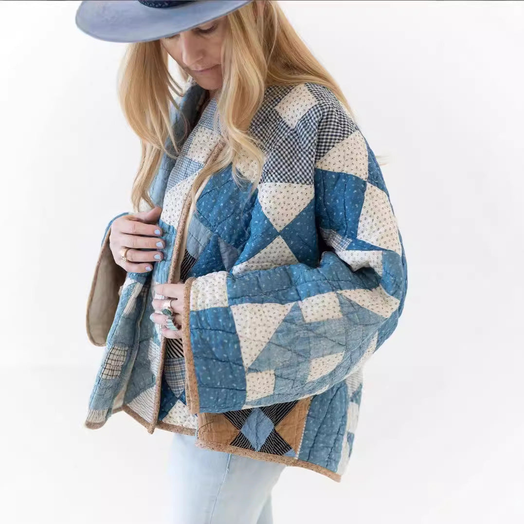Dam Quiltad Jacka Lapptäcksmönster Polyester Bomull 8