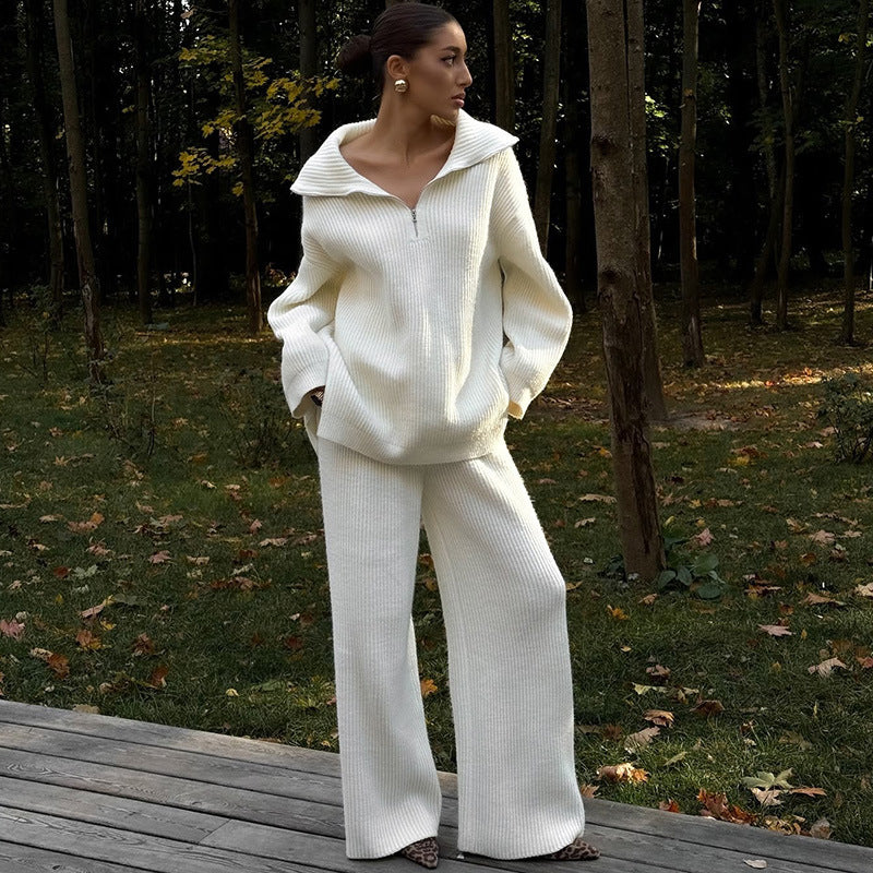 Oversize Dam Stickdräkt i Mjuk Ull med Blixtlås och Generös Krage – Perfekt för Alla Tillfällen 1