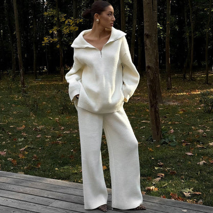 Oversize Dam Stickdräkt i Mjuk Ull med Blixtlås och Generös Krage – Perfekt för Alla Tillfällen 4