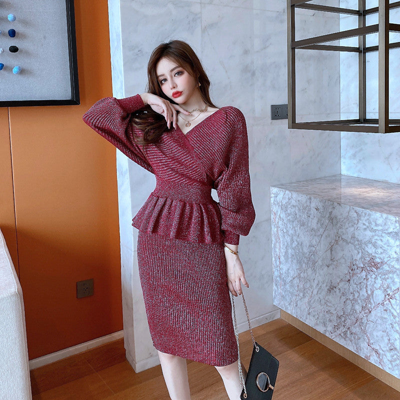 Variant image for Kvinnors Klänningsset Rynkade Långärmad Midi-Rock Polyester-2