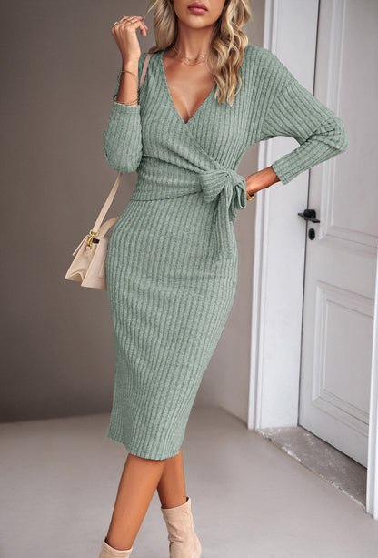 Kvinnors Långärmad Klänning V-ringad A-linjeformad Polyester-6