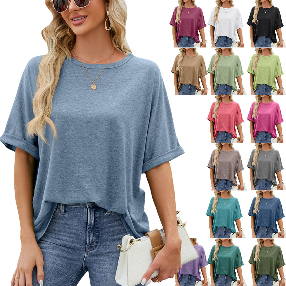 Dam T-Shirt Löst Fit Monokrom Bomull Casual-2