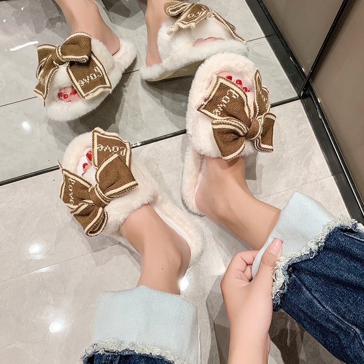 Dam Tofflor Fluffiga Plysch med Dekorativa Slingdetaljer 4