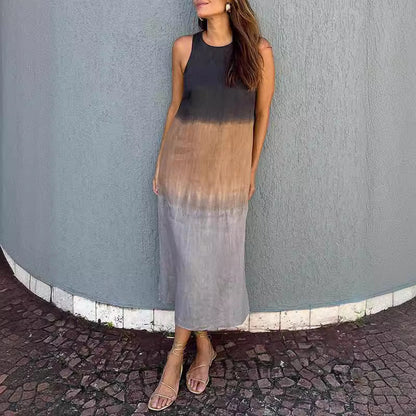 Damklänning A-Linje Gradient Bomullslinne Ärmlös Elegant-2