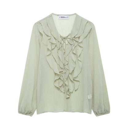 Unisex Skjorta Halvtransparent V-Hals Polyester Bomull-2