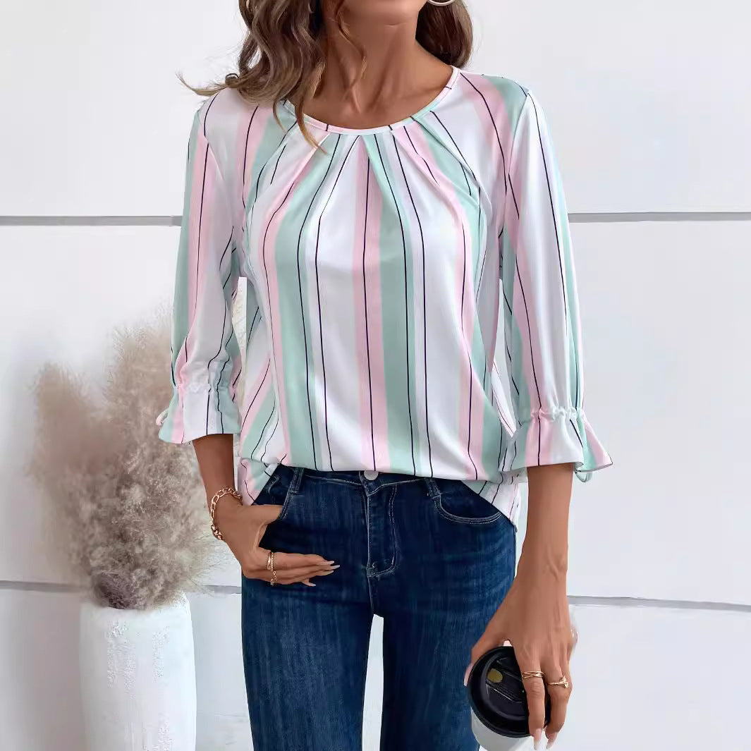 Herr T-shirt Randig Polyester Tre-fjärdedels Ärmar-4