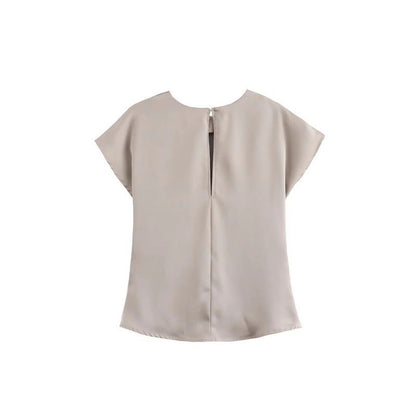 Kvinnors Satin Set Fållad Top Tre Fjärdedelar Vida Byxor Polyester-4