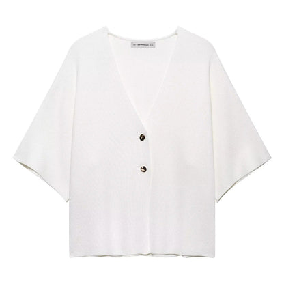 Variant image for Kvinnors Kofta V-hals Mjukt Tyg Med Dekorativa Knappar-1