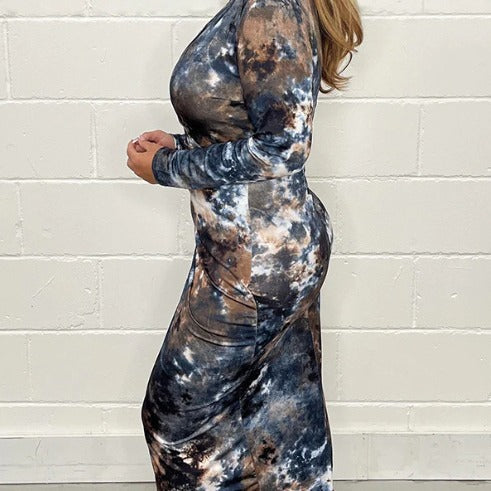 Dam Klänning Långärmad Tryckt Polyester Kroppsnära-4