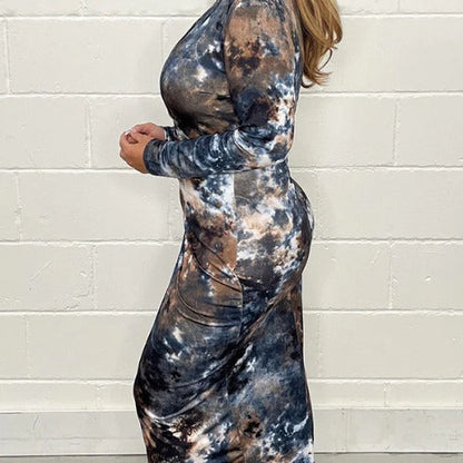 Dam Klänning Långärmad Tryckt Polyester Kroppsnära-4