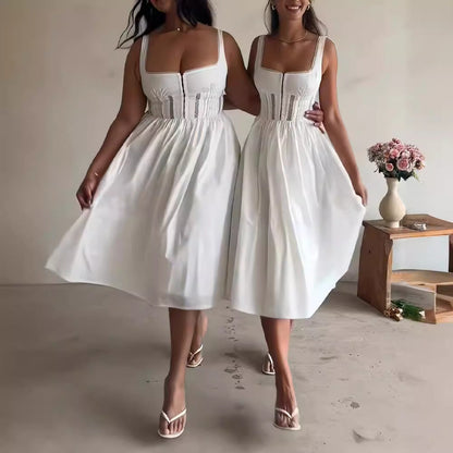 Tjej Midi Klänning Axelfri Bomull Elegant-5