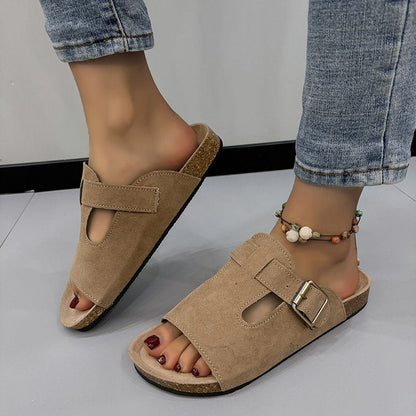 Damer Öppna Pantoletter Mjukt Material med Fashionabelt Spänne 1