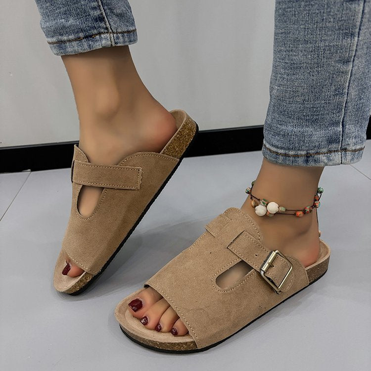 Damer Öppna Pantoletter Mjukt Material med Fashionabelt Spänne 7