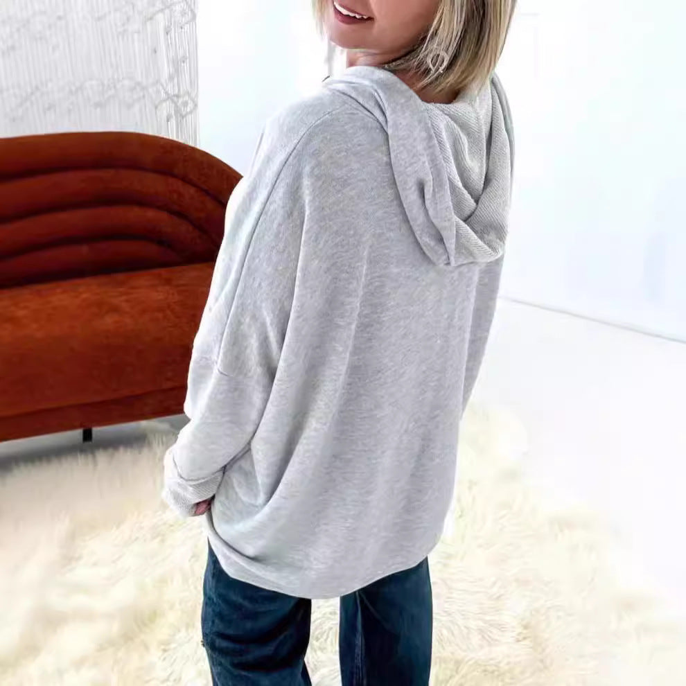 Dam Hoodie Löst Klippt Polyester Patchwork Design 3