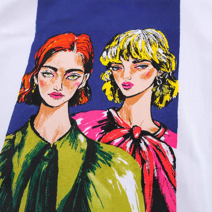 Dam T-shirt Avslappnad Bomull med Konstnärligt Tryck-4