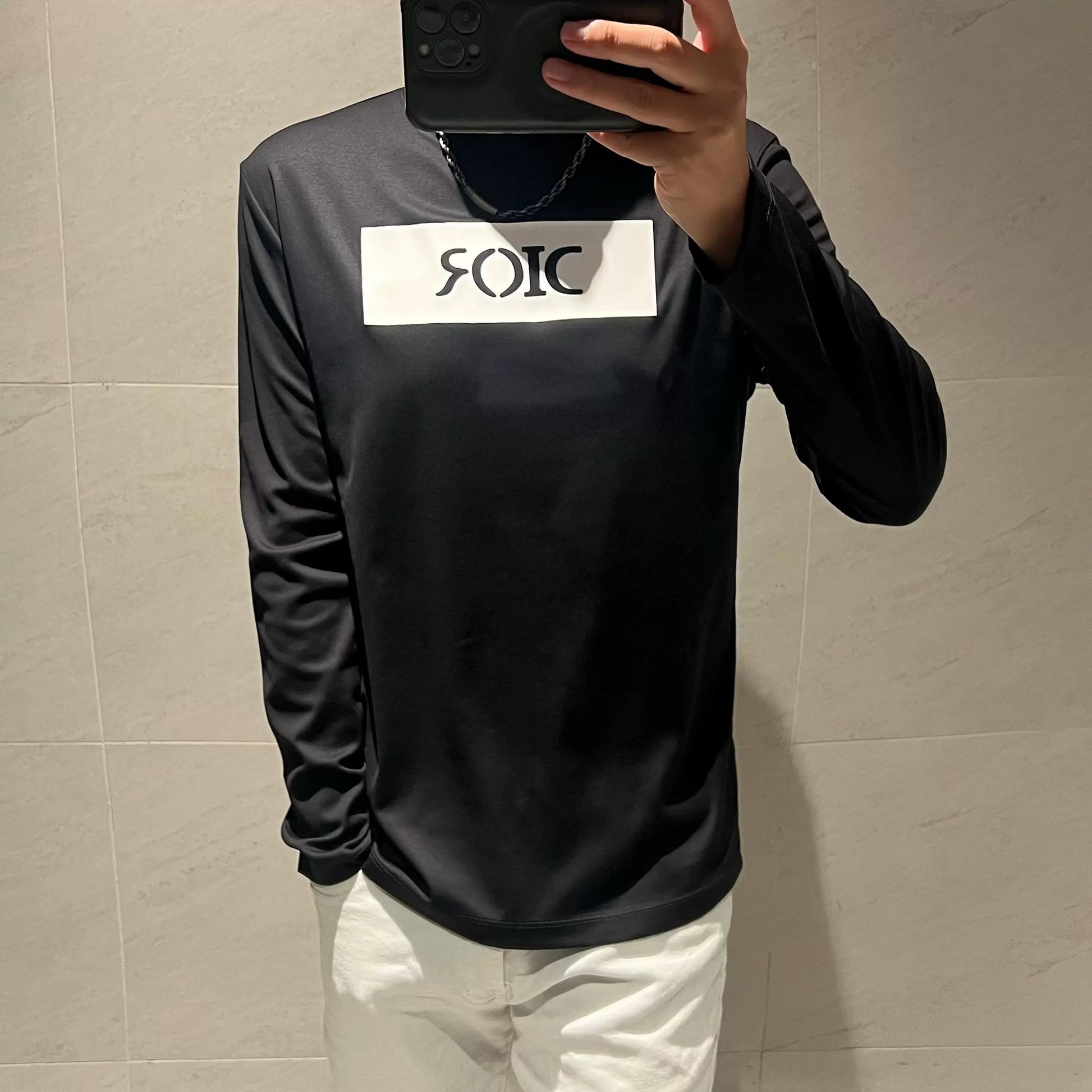 Dam Långärmad Topp Silke-Bomullsmix Med Motivtryck-1