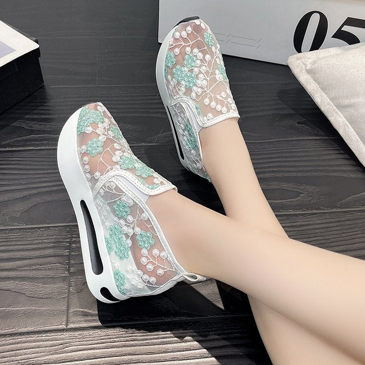 Kvinnors Slip-On Sneakers Blommigt Broderi Textil 4