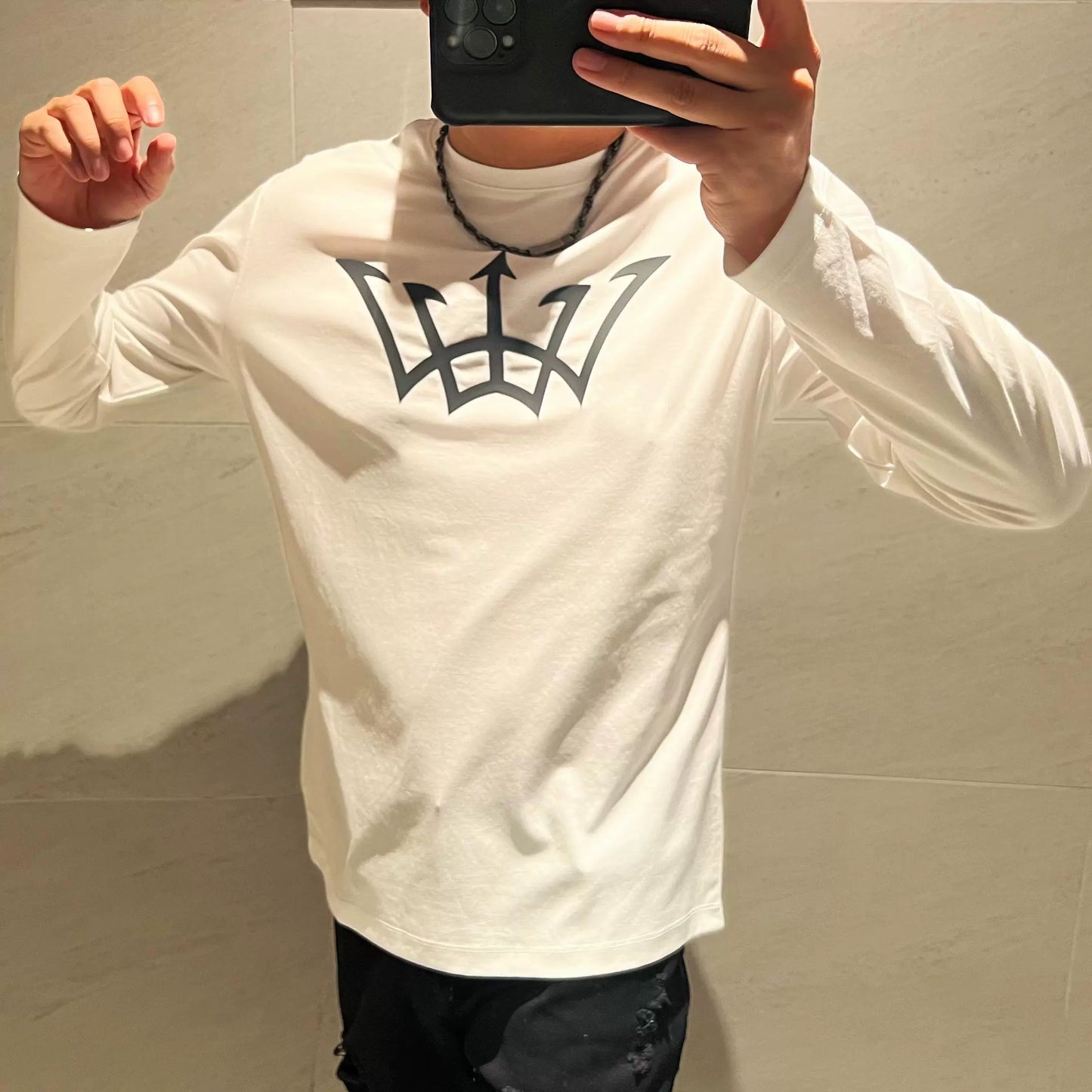 Dam Skjorta Långärmad Cirkulär Halsringning Geometriskt Mönster Bomull-2