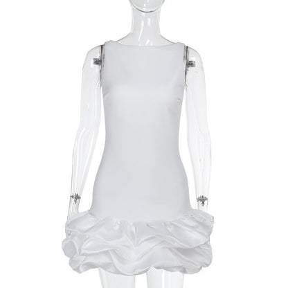 Kvinnors Glittrig Miniklänning med Ruffles i Satin 1