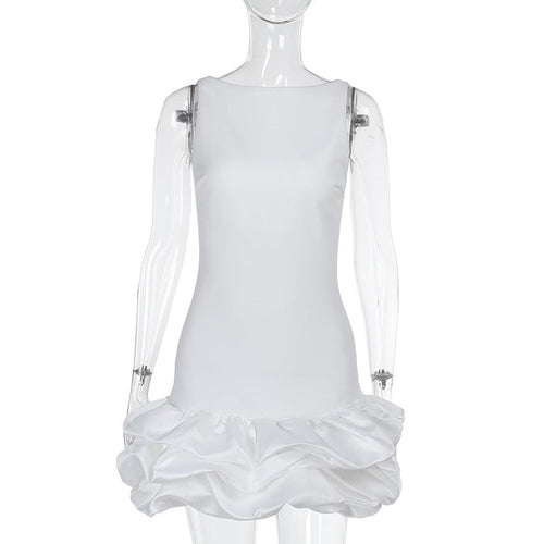 Kvinnors Glittrig Miniklänning med Ruffles i Satin 1