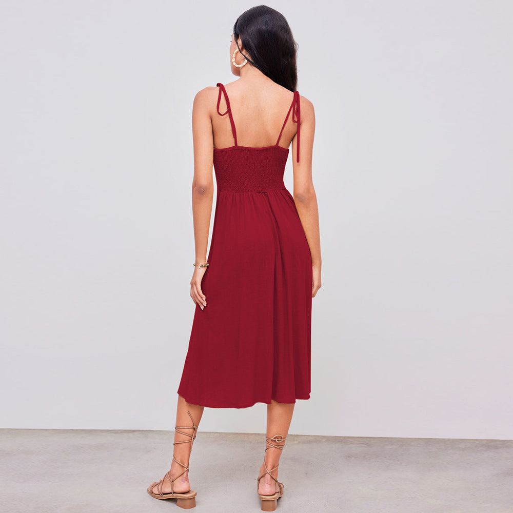 Damklänning V-ringad A-linje Midi Polyester-3