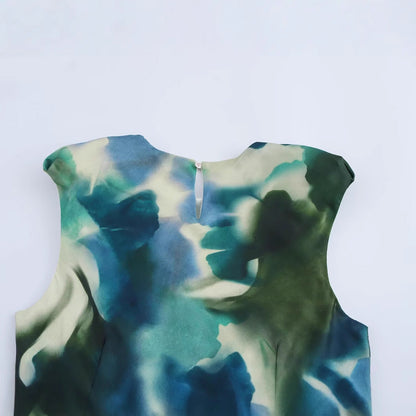 Mönstrad Midi Klänning Dam A-Line i Polyester – Rundhalsning och Lång Kjol för Vardags- och Festbruk 4