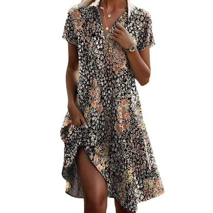 Dam Klänning Midi V-ringning Kortärmad Polyester Abstrakt Mönster-6