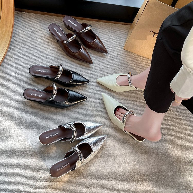 Kvinnor Slingback Skor Spetsig Tå Syntetiskt Material med Kedjedetalj-5