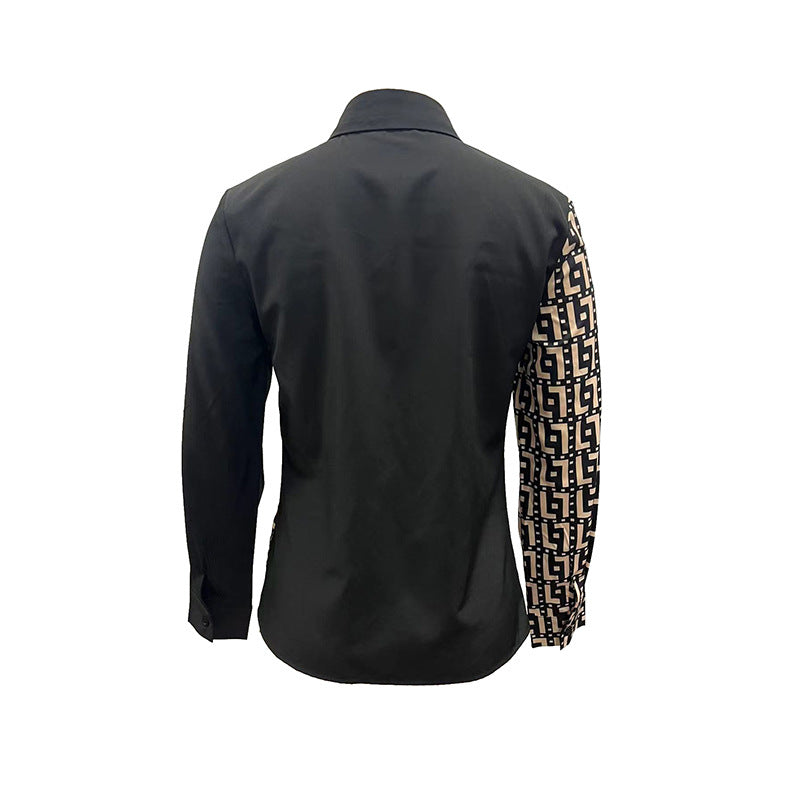 Herrskjorta Pendlarstil Geometrisk Polyester Långärmad-3