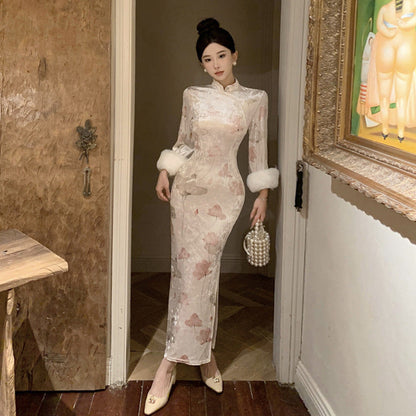 Kvinna Cheongsam Klänning Smal Passform Polyester-3