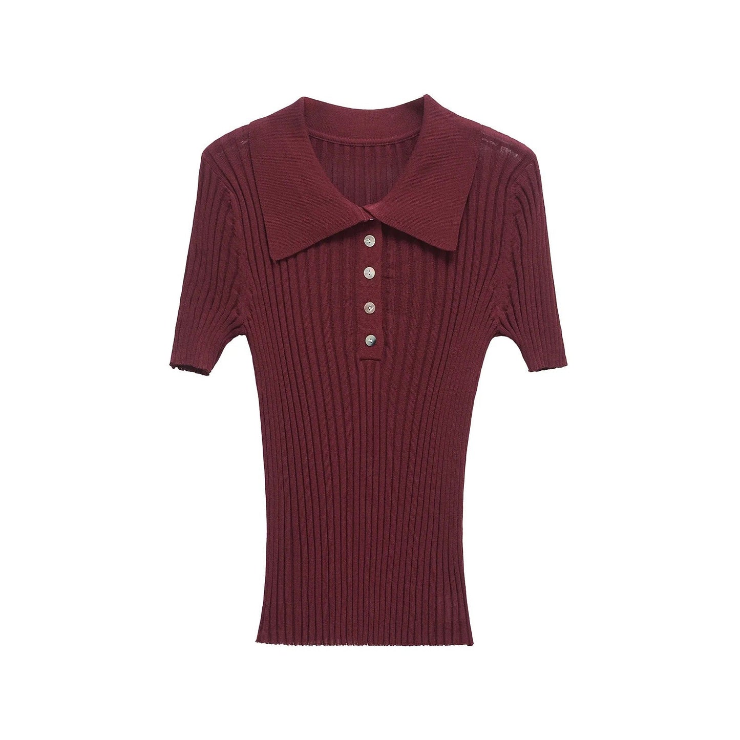 Kvinnors Polo Skjorta Ribbad Mjuk Tyg med Klassisk Krage 9