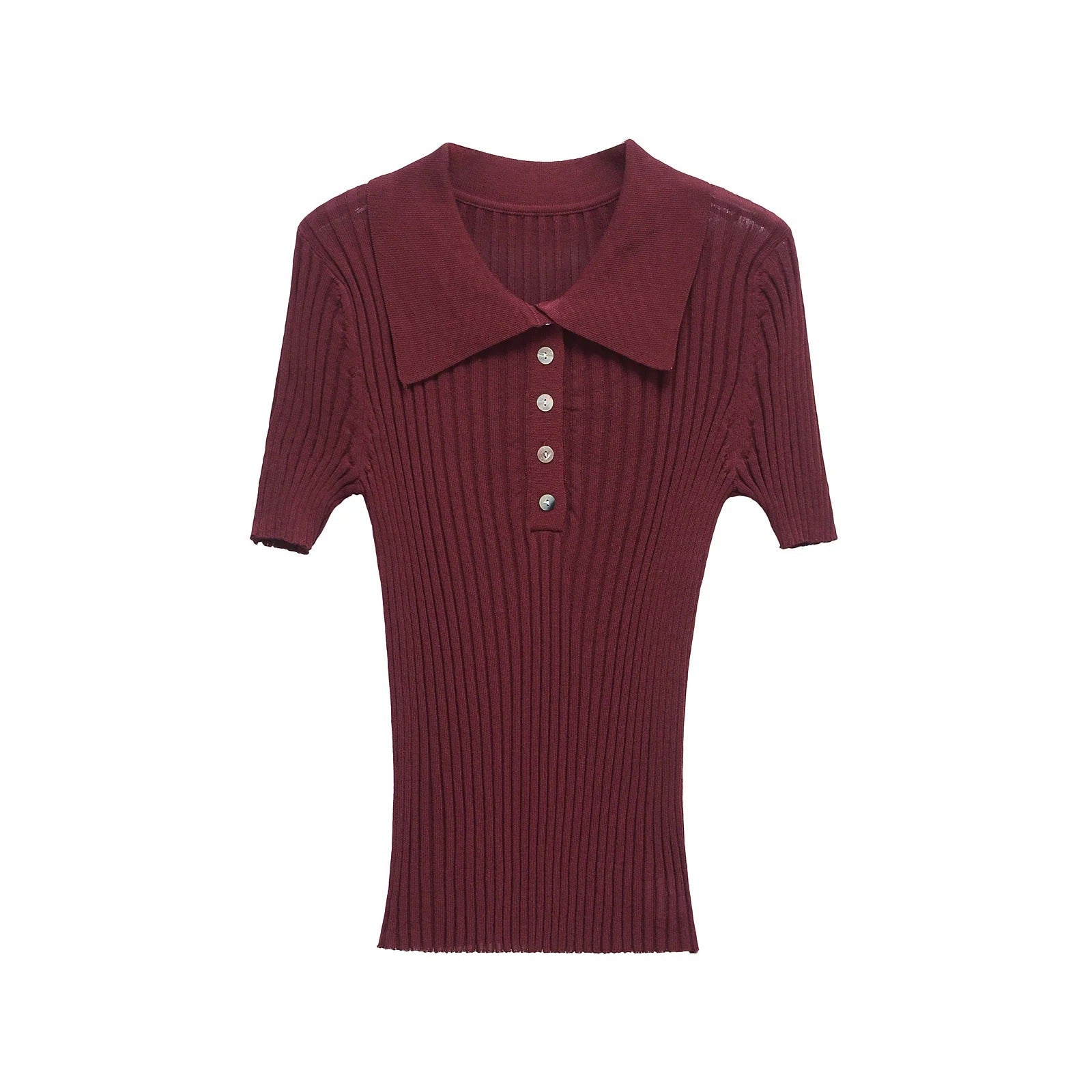 Kvinnors Polo Skjorta Ribbad Mjuk Tyg med Klassisk Krage 9