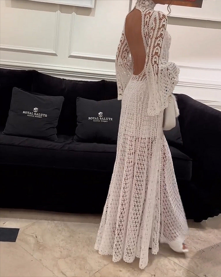 Damklänning Cirkulär Halsringning Polyester Långa Ärmar-4