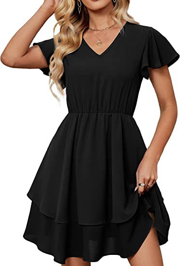 Damen Freizeitkleid V-Hals Asymmetrisch – 100% Baumwolle, Bequeme Passform mit Elastischer Taille, Ideal für Alltag und Festlichkeiten 6