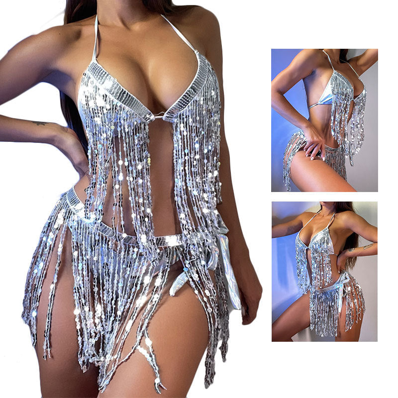 Kvinnor Bikini Set Glittrande Fransar Lätt Material 3