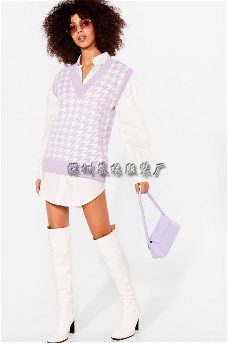 Dam Blommig Stickad Väst Mjuk Akryl Polyester-3