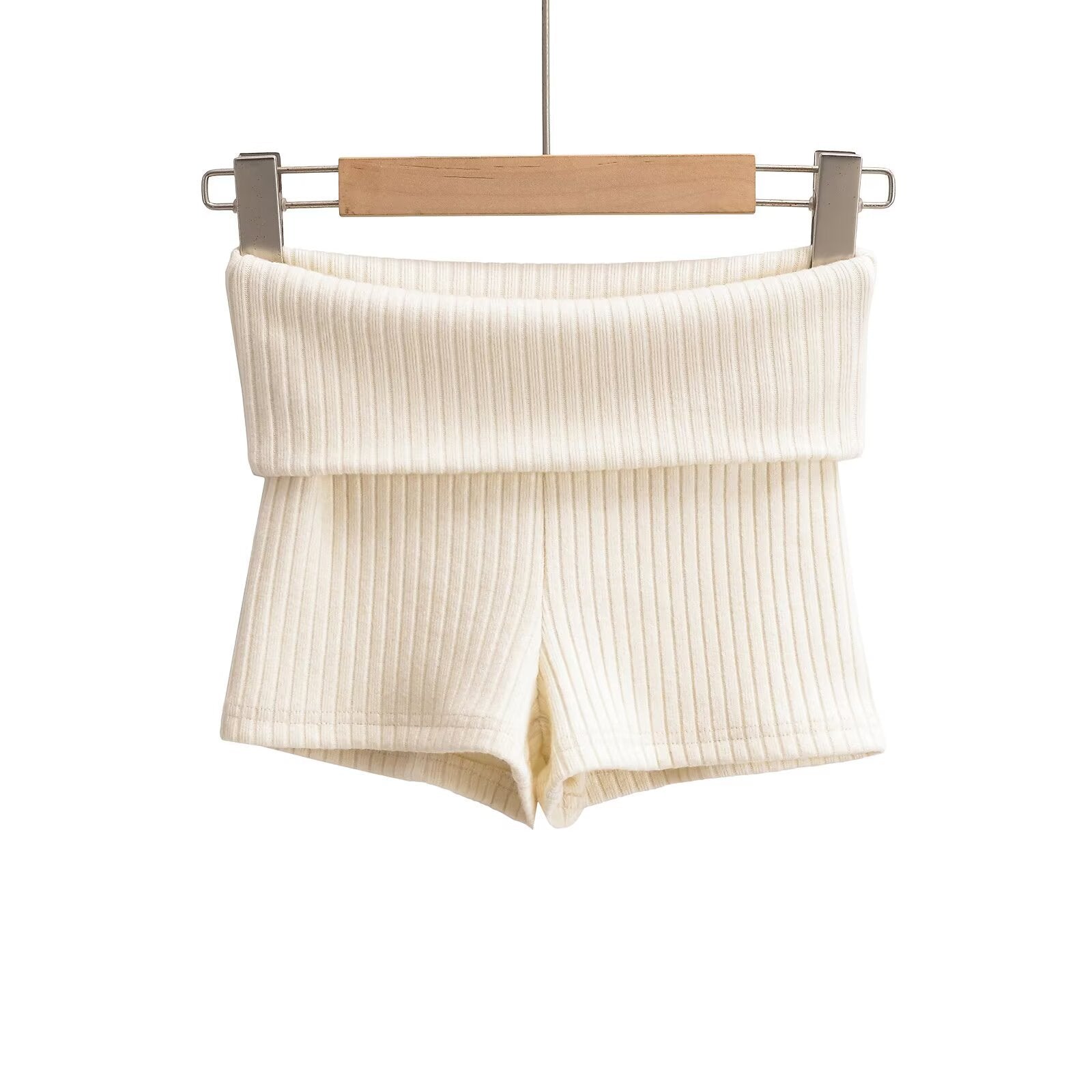 Kvinnors Shorts Ribbmönster Mjuk Bomullsmix-3