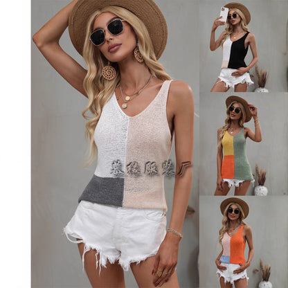 Dam Stickad Tröja Färgblockering Akryl-2