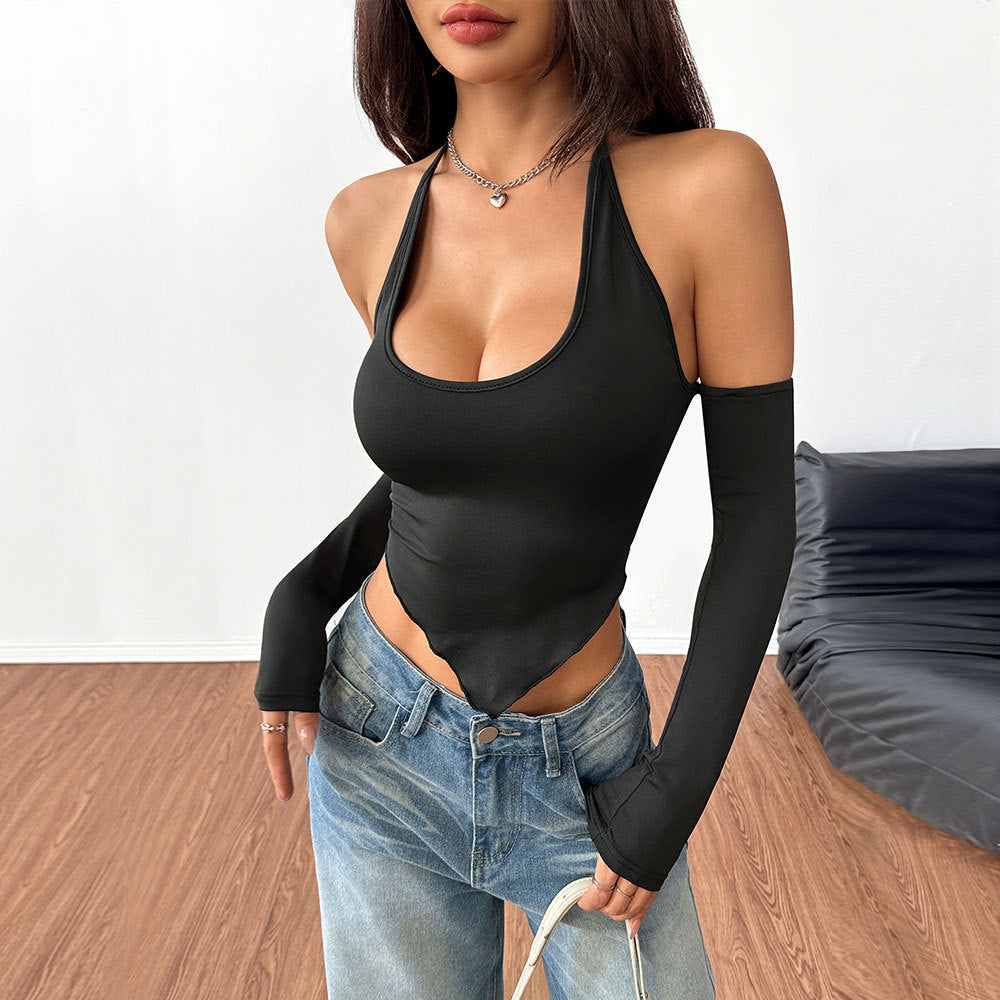 Dam Off Shoulder Topp med Långa Ärmar i Elastiskt Tyg 4