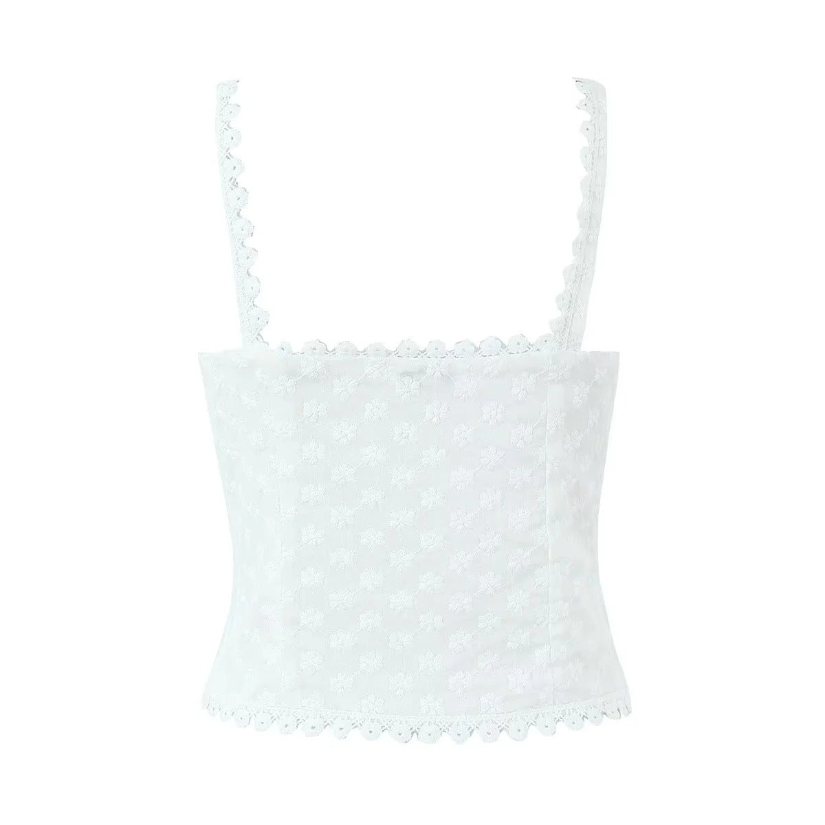 Dam Corsagen Topp Spetsdetaljer Blommönster Högkvalitativt Tyg-3